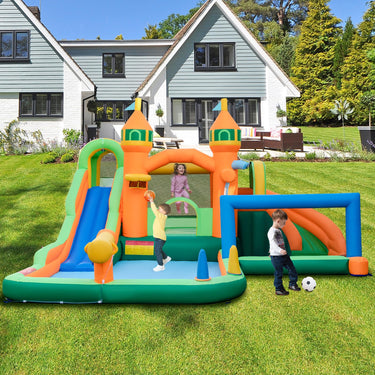 Inflatable Water Slide Kids Water Park with Long Slides and Jumping Area