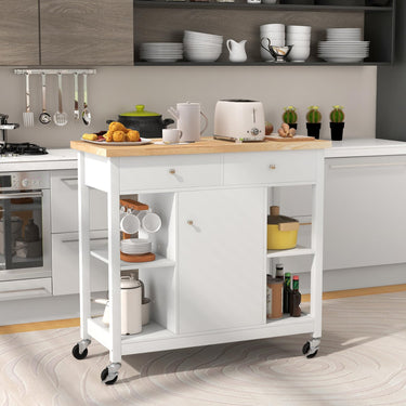 Kitchen Island on Wheels with Shelves and Drawers