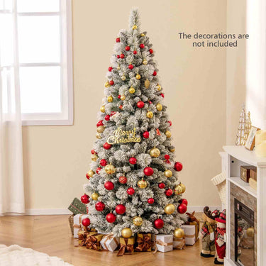 180CM Flocked Lighted Christmas Tree with Pine Needles and 517 Branch Tips