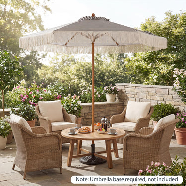 2.1m Patio Umbrella with Fringe, Sun-Protective Polyester Canopy, Cute Beach Umbrella, Market Table Umbrella