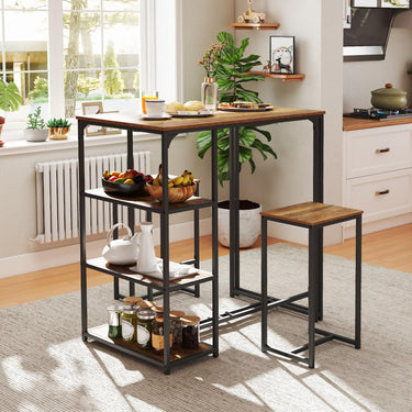 3-Piece Bar Table Set with Metal Frame and Space-saving Pub Table
