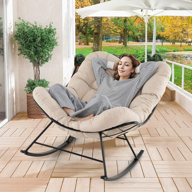 Patio Rocking Chair with Padded Cushion & Metal Frame