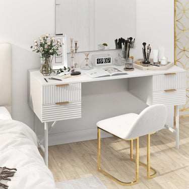 Study Writing Desk with Metal Frame and 4 Drawers for Office or Study