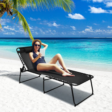 Oversized Portable Lay Flat Reclining Chair with 4-Level Backrest