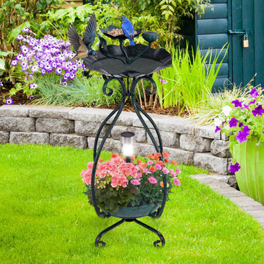 Solar Outdoor Bird Bath with Flower Planter Pedestal and Solar Lights for Garden Yard Lawn