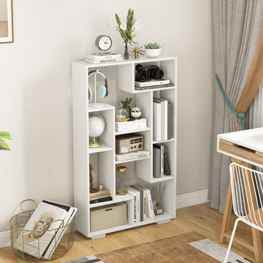 120cm Modern Geometric Bookcase with Open Shelves-White