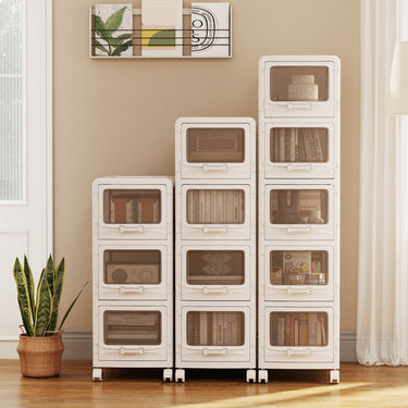 3/4/5-Tier Plastic Drawer Storage Organizer Rolling Cart with 3 Drawers and Lockable Wheels