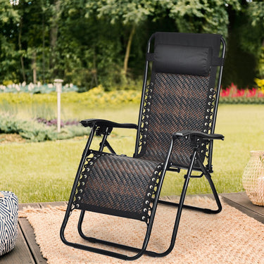 2 Pieces Rattan Zero Gravity Lounge Chair with Pillow for Yard