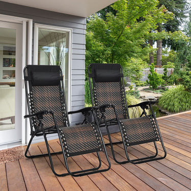 2 Pieces Rattan Zero Gravity Lounge Chair with Pillow for Yard
