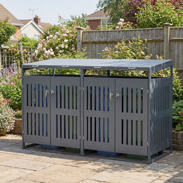 Outdoor Trash Can Storage Shed for 2 Bins with Gas Struts