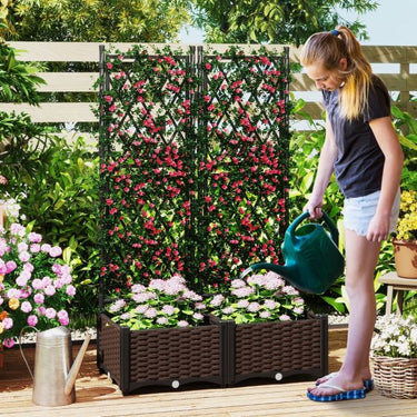Raised Garden Bed with Lattice Trellis Drainage Elevated Vertical Planter Boxes