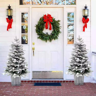 110CM Pre-Lit Snow Flocked Christmas Tree Potted Xmas Decor w/Globe Lights Home