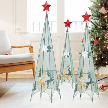 Set of 3 Tower Shaped Christmas Trees with Removable Star Toppers
