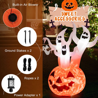 182CM Halloween Blow Up Pumpkin and Ghost Combo with Built-in LED and Blower