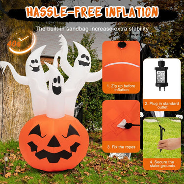 182CM Halloween Blow Up Pumpkin and Ghost Combo with Built-in LED and Blower