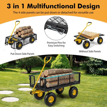 Utility Garden Wagon Outdoor Platform Cart with 4 Removable Side Panels