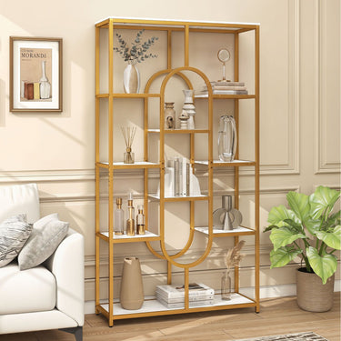 10-Tier Geometric Bookshelf 175cm with Faux Marble Shelves