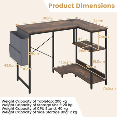 101cm L-Shaped Computer Desk with Integrated Charging Hub