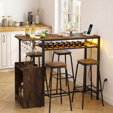 110 x 40 cm Rectangular Bar Table with Power Strip and RGB Light for Kitchen and Dining Room