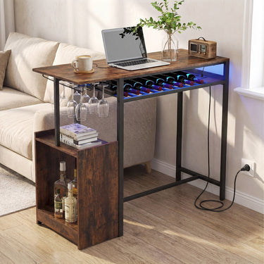 110 x 40 cm Rectangular Bar Table with Power Strip and RGB Light for Kitchen and Dining Room