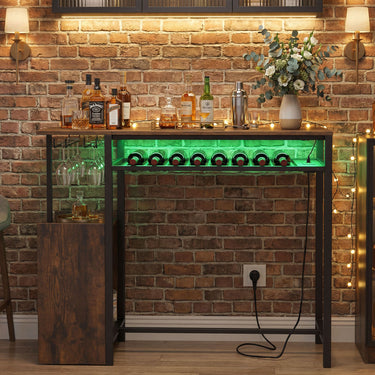 110 x 40 cm Rectangular Bar Table with Power Strip and RGB Light for Kitchen and Dining Room