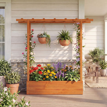 114cm Freestanding Elevated Garden Bed with Trellis for Outdoor Climbing Plants Flowers