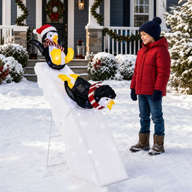 120cm Lighted Penguin Ice Skating Decor with LED Lights for Yard