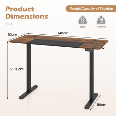 140x60cm Electric Standing Desk with 3 Memory Heights and LED Panel for Office