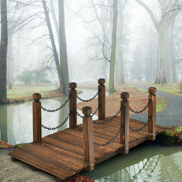 150 cm Outside Wooden Bridge with Safe Chain Railing for Garden Holds up to 180 kg