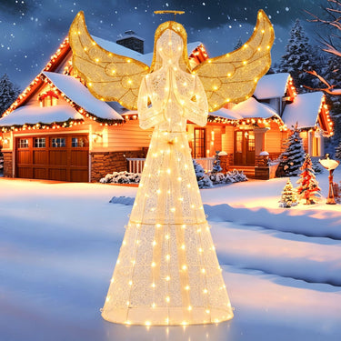 155cm Christmas Pre-Lit Angel with Halo Wings and 150 LED Lights