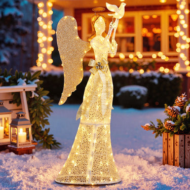 165cm 3D Lighted Angel Christmas Decoration with Pigeon