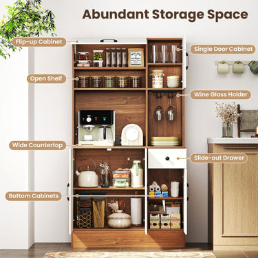 167cm Tall Pantry Cabinet with Hutch and Power Outlets