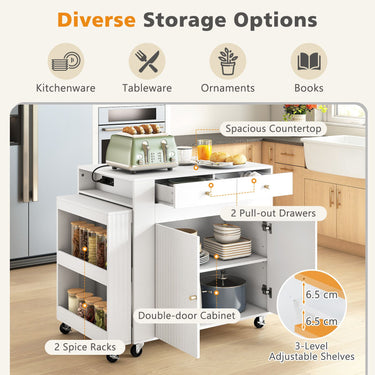 180 CM Kitchen Island with Extendable Table and Drawers