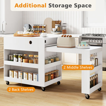 180 CM Kitchen Island with Extendable Table and Drawers