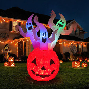 185cm Inflatable Ghost Pumpkin with Colorful Lights