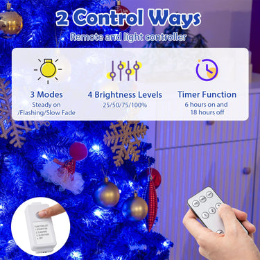 185cm Pre-Lit Artificial Christmas Tree with 250 Blue LED Lights 588 Snow Flocked Branch Tips