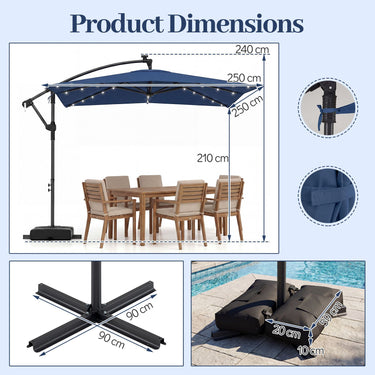 2.5M Solar LED Cantilever Umbrella with 360 Rotation and Weighted Base