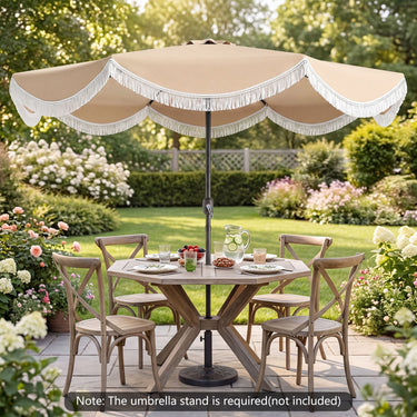 2.7M Patio Umbrella with Fringe Tassel Push Button Tilt and Crank for Garden