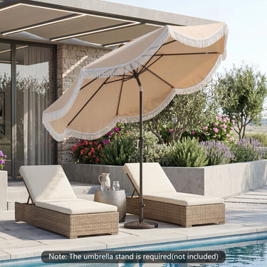 2.7M Patio Umbrella with Fringe Tassel Push Button Tilt and Crank for Garden