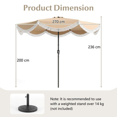 2.7M Patio Umbrella with Fringe Tassel Push Button Tilt and Crank for Garden