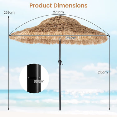 2.7m Solar Thatched Tiki Umbrella with 96 LED Lights and 12 Modes
