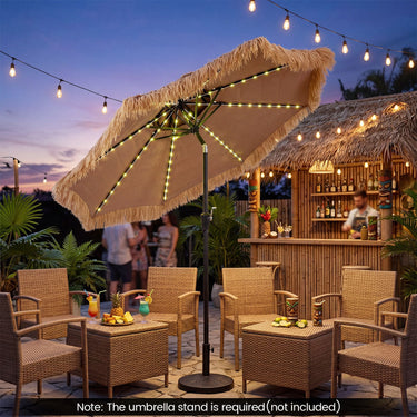 2.7m Solar Thatched Tiki Umbrella with 96 LED Lights and 12 Modes