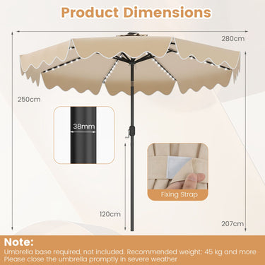 2.8/3m Solar Patio Umbrella with 104 LED Lights for Garden and Deck