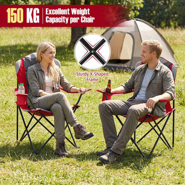 2 Pieces Folding Camping Chairs for Adults with Cup Holders