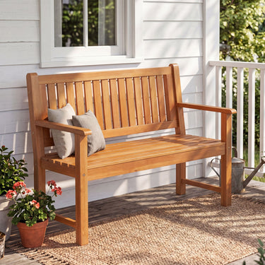 2-Seater Outdoor Wooden Bench with Backrest and Armrests