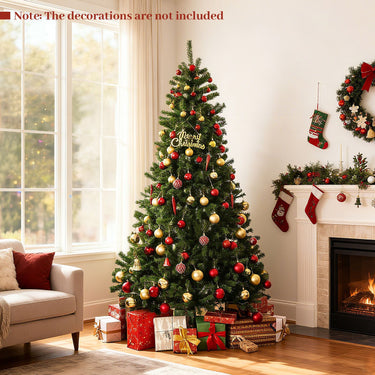 180/210 CM Pre-Lit Artificial Christmas Tree with 635/989 Lush PVC Branch Tips and Foldable Metal Stand