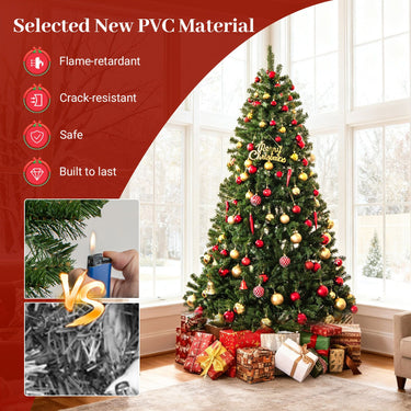 180/210 CM Pre-Lit Artificial Christmas Tree with 635/989 Lush PVC Branch Tips and Foldable Metal Stand