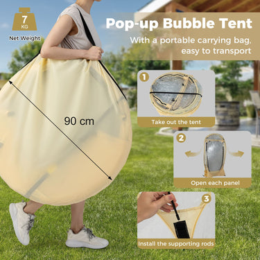 265 x 288 CM Pop Up Bubble Tent with 540° Transparent PVC Igloo for 4-6 People