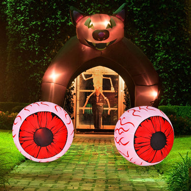 2 Pack 0.9 M Halloween Inflatable Eyeballs with Air Blower Red LED Lights