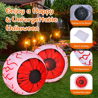 2 Pack 0.9 M Halloween Inflatable Eyeballs with Air Blower Red LED Lights